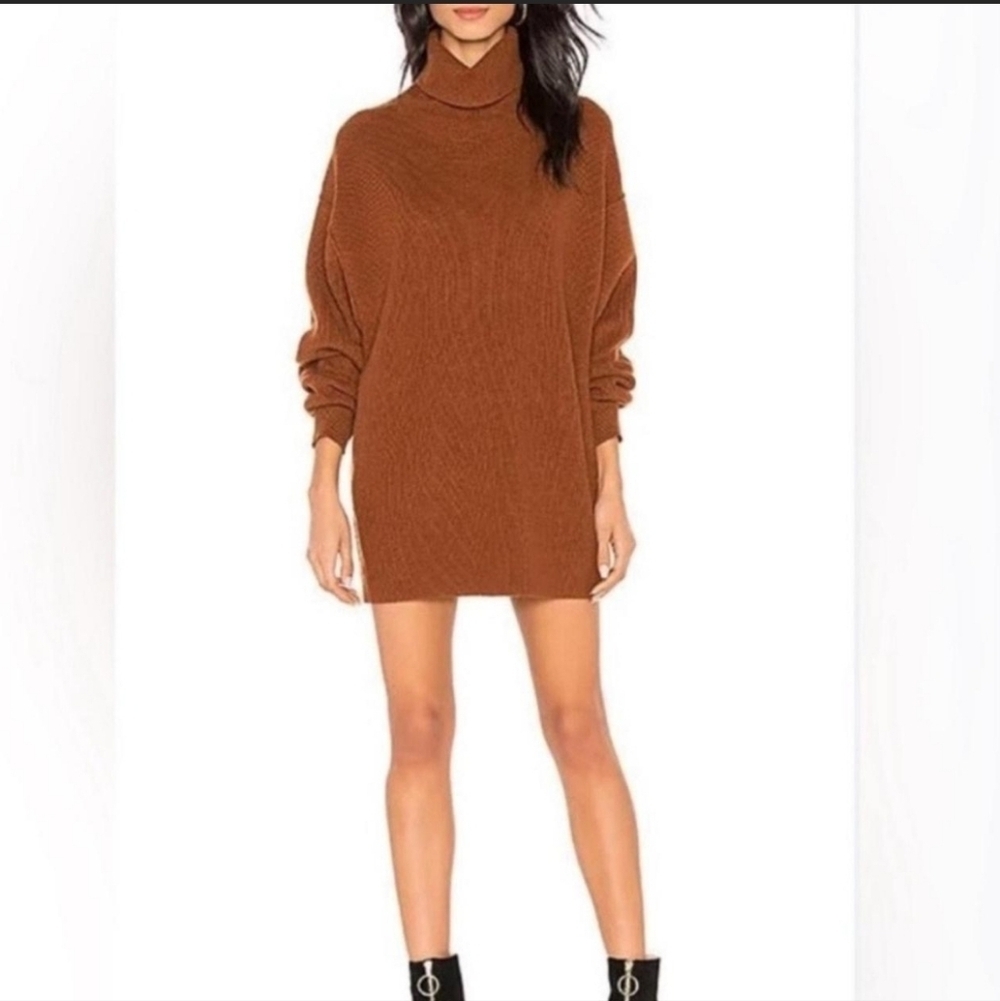Free People Softly Structured Tunic Knit Oversized Sweater Brown sz XS